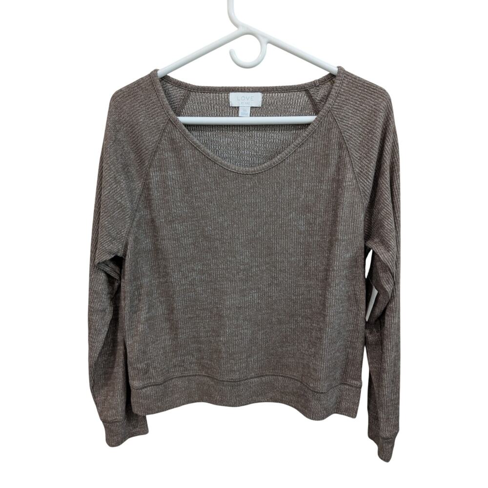 Love by GAP Thermal Rip Pullover Athleisure Long Sleeve Bark Heathered Size XS